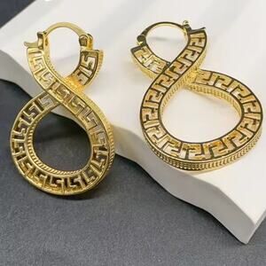 18k Gold Plated Hoop Earrings 2in. Byzantine Infinity Woman's Vtg Statement Gift